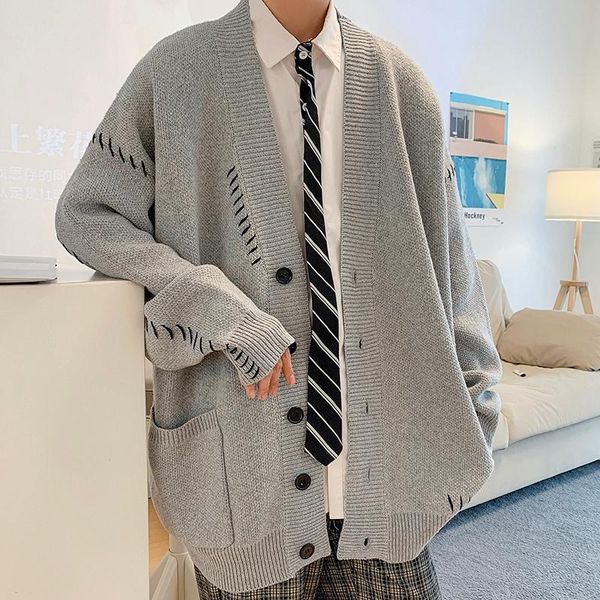 

men's sweaters autumn winter cardigan sweater warm fashion casual knitted coat men loose long-sleeved outwear jacket mens, White;black