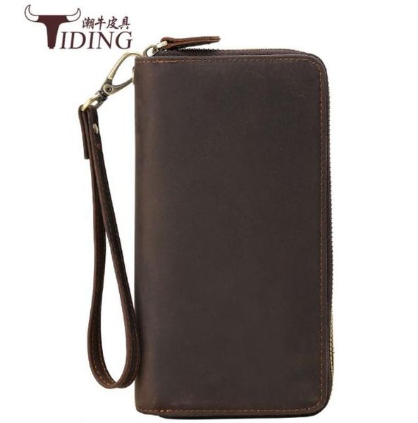 

card holders men crazy horse leather wallets 2021 brown real business checkbook money wallet day clutches bags, Brown;gray