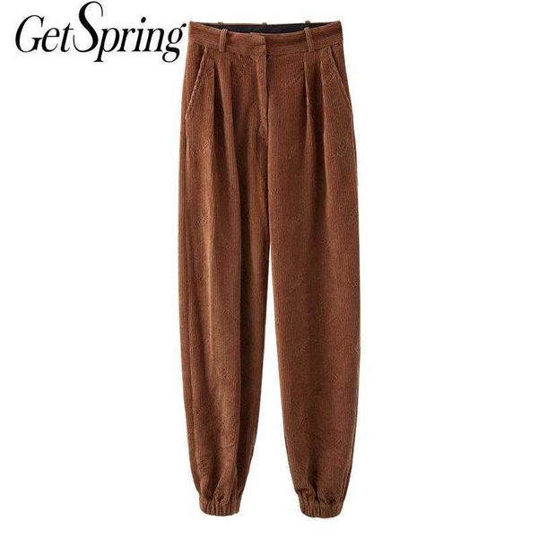 

getspring women pants capris corduroy high waist harem vintage casual baggy winter trousers 210601, Black;white