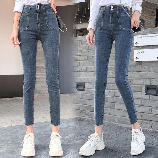 

women's jeans 2021make high waist show female trousers pencil pants, cultivate one's morality thin tight little pants, Blue
