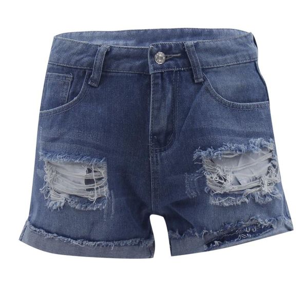 

women's jeans ladies fashion womens high waist denim pocket hole button retro short female bottom casual shorts, Blue