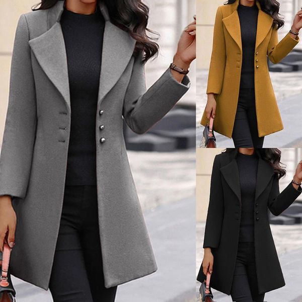 

women's wool & blends 2021 fashion winter jacket double breasted short coat solid color slim female woolen plus size, Black