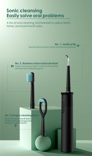 

zk20 electric toothbrush wash device calculus remover dental care tool ultrasonic automatic smart waterproof with 3 brush head