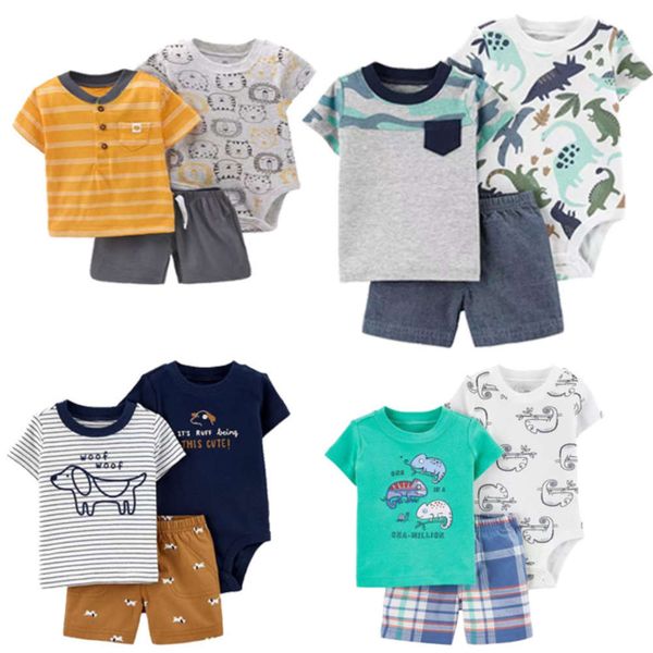 

2021 summer new children's wear men's treasure baby short sleeve shorts t-shirt pack fart three piece set of moves, White