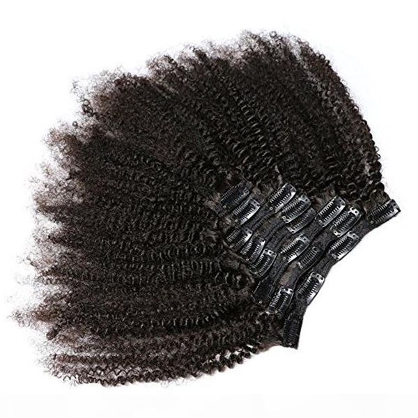 

mongolian brazilian virgin human hair extensions attractive afro kinky curly 4a 4b 4c clip in hair indian remy hair 7pcs set 1set lot, Black;brown