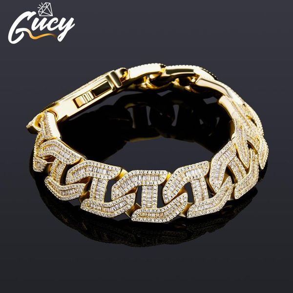 

link, chain gucy 16mm baguette zircon miami cuban link bracelet iced out men's hip hop street rock jewelry gold silver color, Black