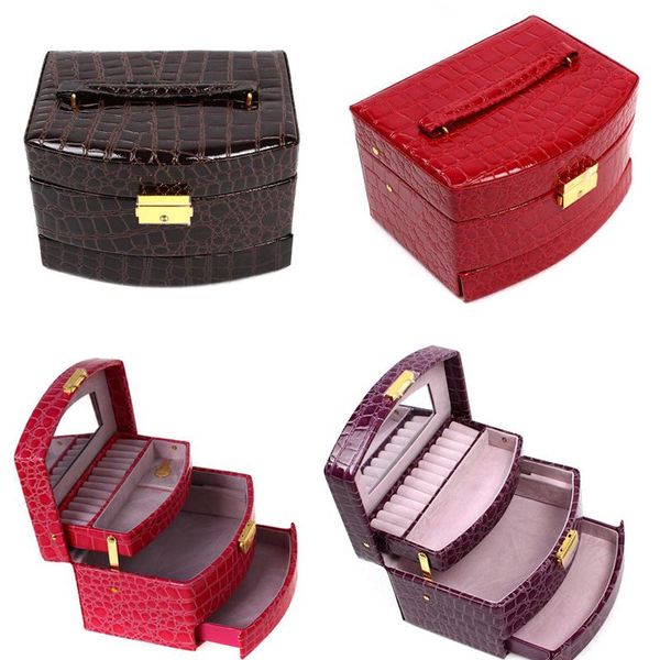 

1pc new luxury pu leather jewelry gift box 3 layers jewellery display box packaging case exquisite makeup bag