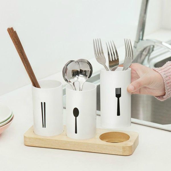 

storage bottles & jars flatware organizer with wood base cutlery utensil holder spoons forks chopsticks rack for kitchen countertop