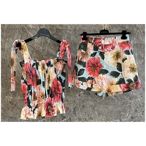 

2021 women summer camellia print cotton flower shorts holiday runway sicily blouses neck sleeveless backless 0b0i, White