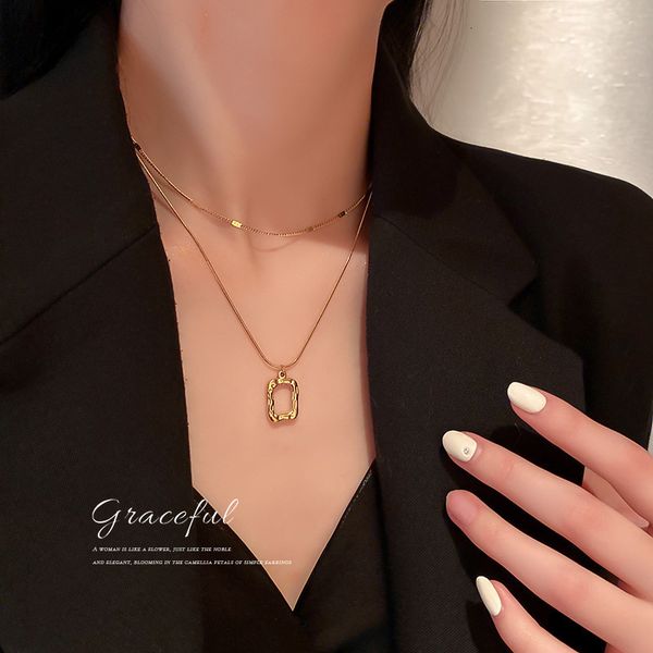 

designer necklace luxury chain korean fashion simple personality geometric two piece set of titanium steel net red temperament design sense, Silver