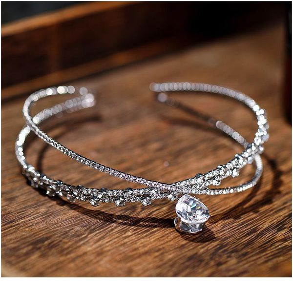 

vintage crystal bridal hair accessory wedding rhinestone waterdrop leaf tiara crown headband necklace bridesmaid clasp jllbil, Silver