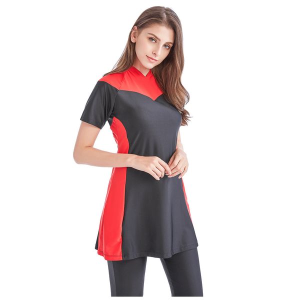 

new conservative women's short sleeve beach swimsuit, White;black