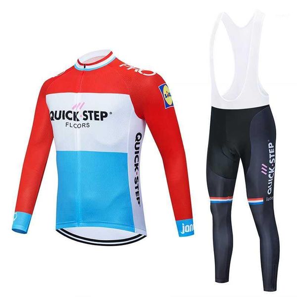 

racing sets 2021 quick step men's long-sleeved jersey suit uniforms clothing riding mtb pro team bicycle 16d bib.1, Black;blue
