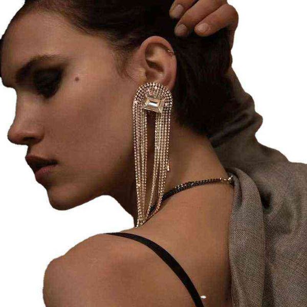 

exaggerated diamond super long tassel earrings atmospheric claw chain earrings female, Golden