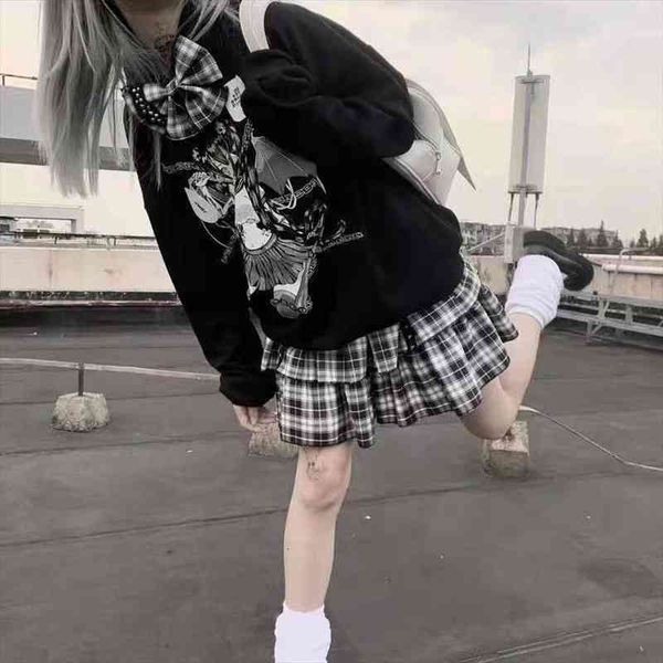 

gothic mall goth plaid womens skirts harajuku punk rivet black double layer high waisted mini dark academia grunge