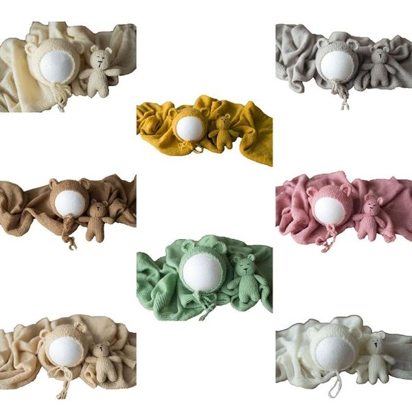 

3pcs newborn infants pgraphy props baby knitted hat wrap blanket doll set