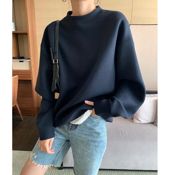 

women's hoodies & sweatshirts soft space cotton woman round collar loose casual long sleeve solid color pullovers autumn winter 2021 fe, Black