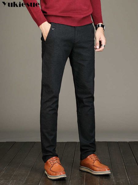 

fashion cotton men pants straight spring and summer long male classic business casual trousers full length mid 210608, Black