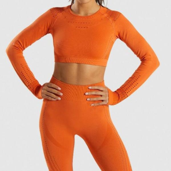 

size seamless knitted shark long sleeve breathable mesh fitness pants sports yoga suit women, Gray