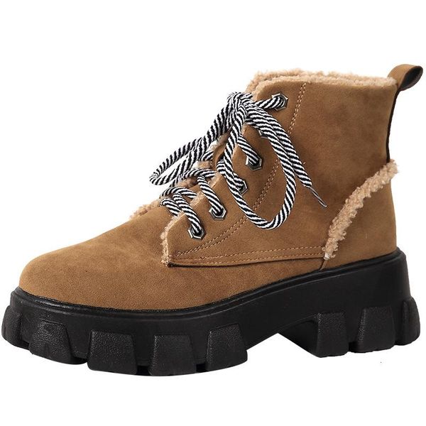 

boots female flock women shoes suede lace-up retro ladies ankle brown zapatos de mujer high quality, Black