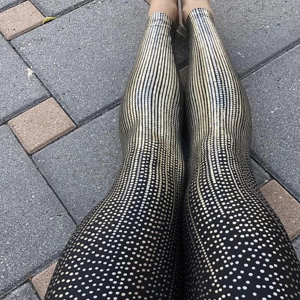 

women dot gold print leggings high waist black fitness leggings no transparent exercise workout leggins drop shipping