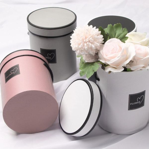 

gift wrap round box ladies presents handheld flowers bouquet paper packing case lid hug bucket flower florist storage boxes
