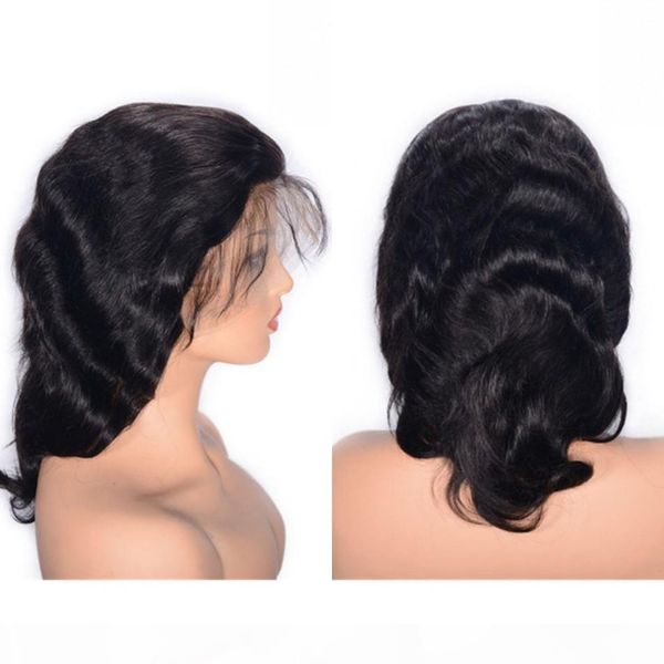 

indian lace front human hair wig with baby hair 130% density short wavy virgin hair wigs for women, Black;brown