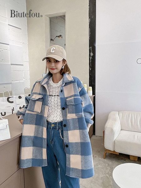 

women's wool & blends 2021 autumn and winter women long plaid coat, Black