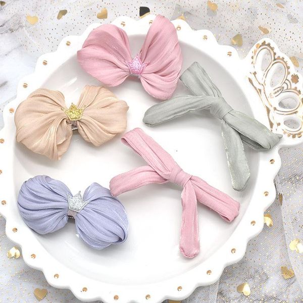 

hair accessories fabric bright silk bow retro sweet children's hairpin primary school princess clip headdress, Slivery;white