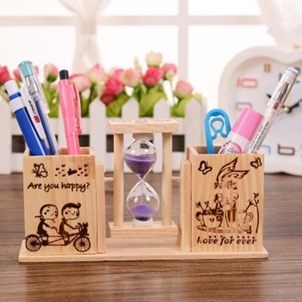 

pencil bags e8be creative wooden desk pen holder cute hourglass 2 compartments table management organizer for gifts