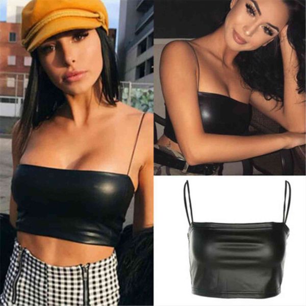 

brand style leather womens cami crop halter tee shirts bra vest camisole, White