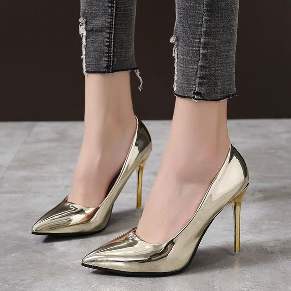 

dress shoes thin high heels pointed toe ladies 2021 solid gold silver women woman pumps bridal wedding plus size 43, Black