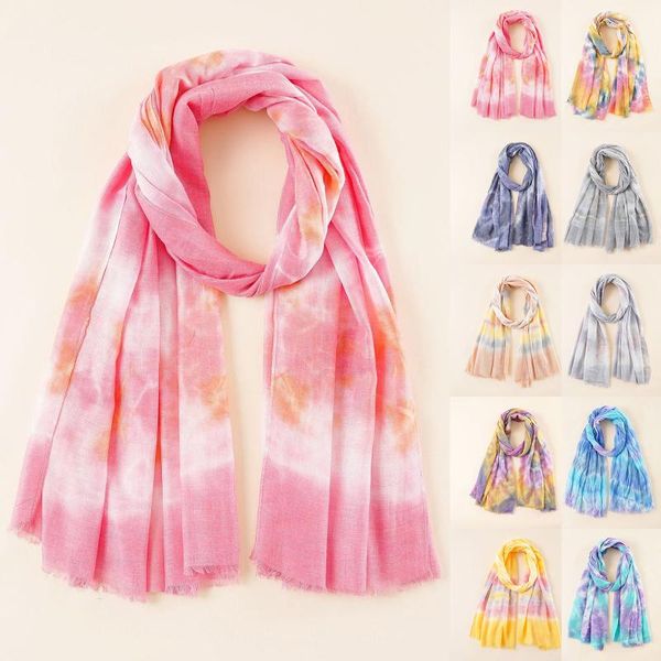 

scarves autumn winter soft cotton linen scarf shawls muslim hijab neck wraps tie-dye print headband women warm long bufandas, Blue;gray