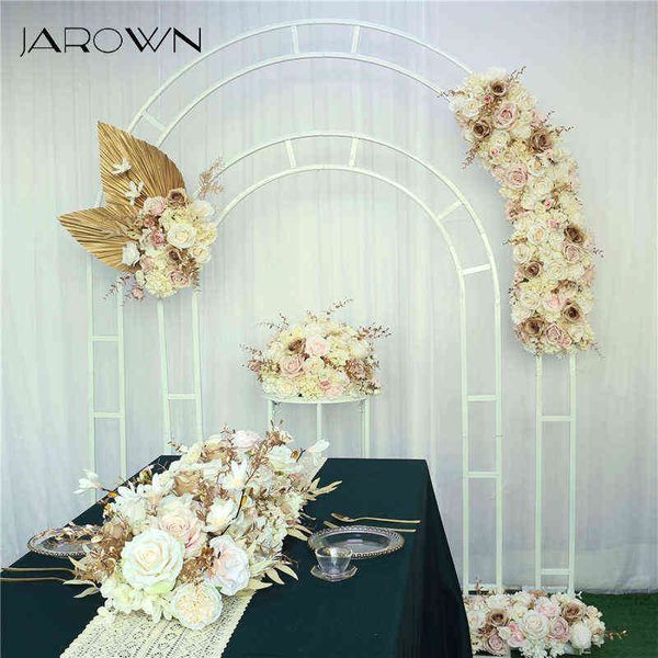 Suporte JAROWN Arco do casamento da flor do metal Artificial Rose Flor-de-rosa Row Fundo Do Casamento Arranjo Decor Rodada Arco 211108