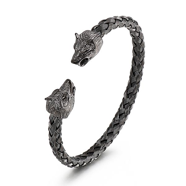 

6.5mm wide 65mm inner elastic adjustable men's women's black skull cuff bracelet stainless steel braided cable polished jewelry, Golden;silver