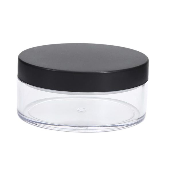 All'ingrosso- 30 pz / lotto Vaso sfuso in plastica da 50 g all'ingrosso con setaccio contenitore per crema cosmetica da 50 ml Trucco con cappuccio nero opaco