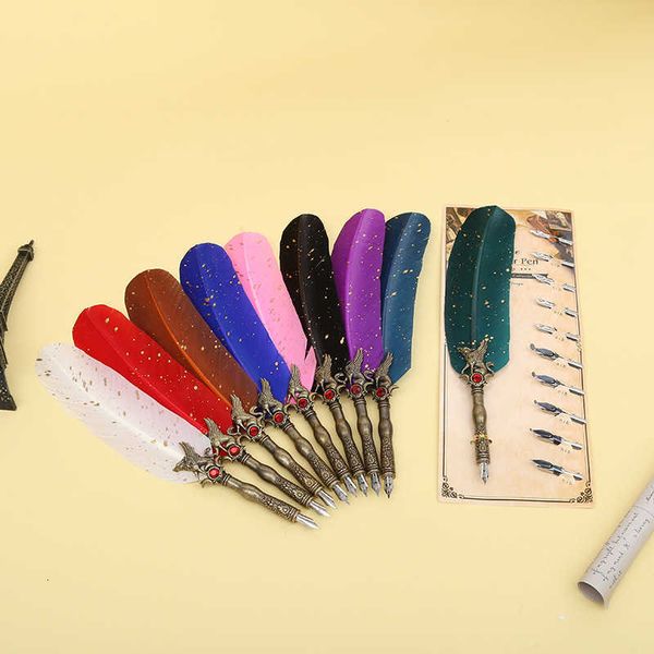 

card mounted turkey replaceable nib dip colorful feather flower body art signature pen