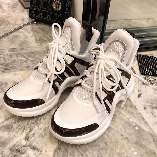 

2021 fashion casual dad shoes block archlight genuine leather sneakers mesh black breathable bow platform shoe stylis 35-45