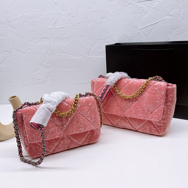 

30c/25c 22w womens holiday 19 sequins bags classic flap quilted f/w large capacity interwoven chain shiny crossbody street party luxury desi