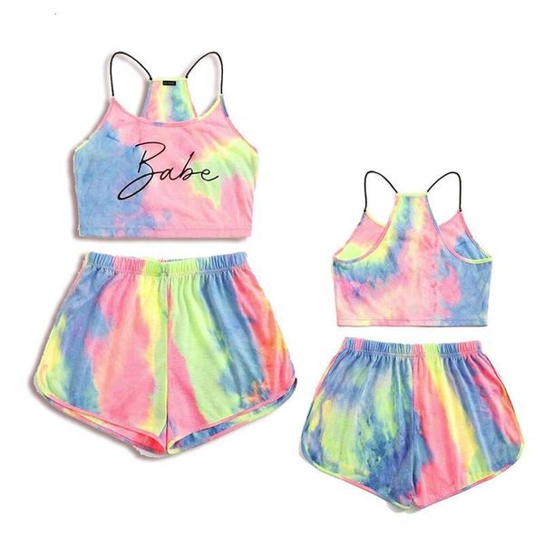 

spaghetti straps tie dye print camis shorts 2 piece set 2021 summer women fashion party club holiday tracksuit, Gray