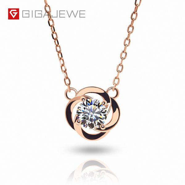 GIGAJEWE t 0,5 ct 5 mm EF rotondo pendente placcato oro rosa 18 carati collana in argento 925 con moissanite GMSN-001