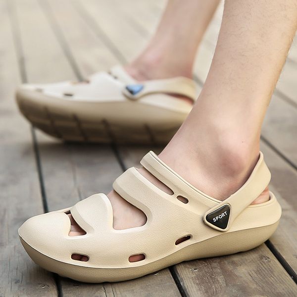 

new summer fashion sneakers men shoes outdoor slippers fashion beach sandals jelly breathable flip flops hollow casual footwear, Red;white