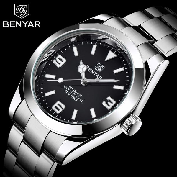 

benyar men automatic mechanical watch brand men's es fashion waterproof sport mens es reloj hombre 210728, Slivery;brown
