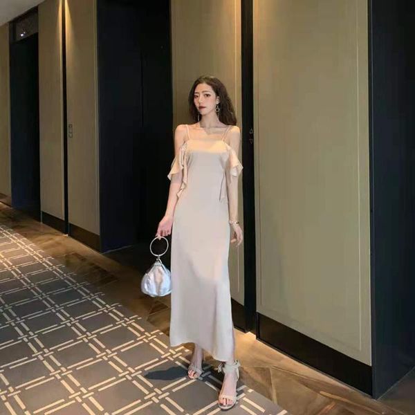 

women's swimwear 2021 summer european and american dress socialite off shoulder flounces forked satin ribbon, White;black