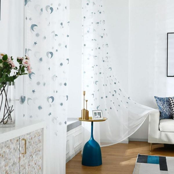 

curtain & drapes 1pc white for living room kitchen sheer curtains moon star print polyester tulle window bedroom drape home decor