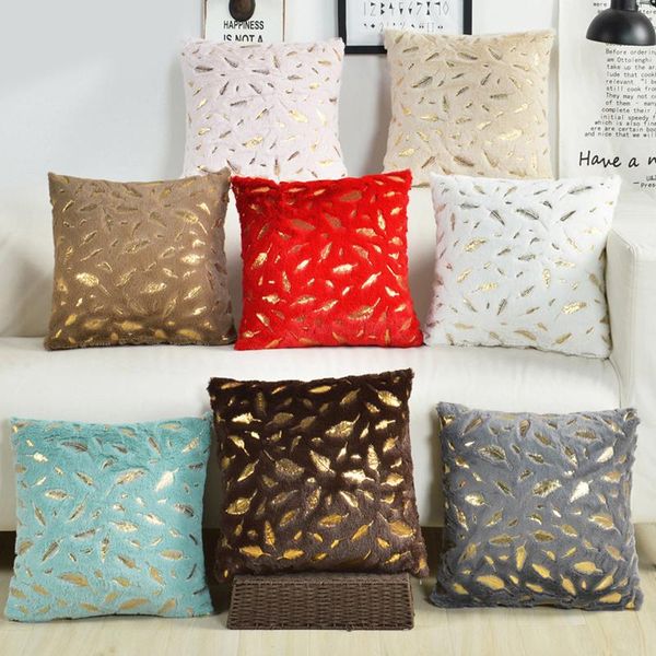 

10 colors decorative plush cushion cover 45x45cm gold feather pillow case home decor soft throw pillows cover sofa pillowcases