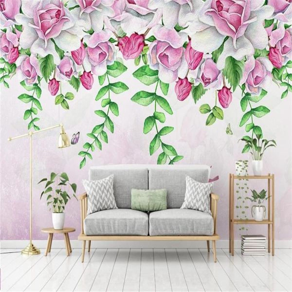

wallpapers milofi custom 3d wallpaper mural nordic simple pink flowers birds and butterflies background wall for living room bedroom decora