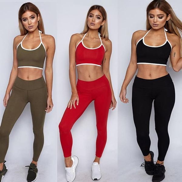 

yoga outfits 2 piece set women fitness gym clothes pants and cropped tank high waist sweatpants jogging suits for women1, White;red