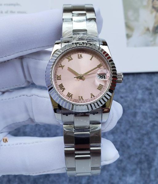 Женские часы с розовым треком, механические автоматические часы из нержавеющей стали в виде полумесяца, 31 мм, модные женские наручные часы
