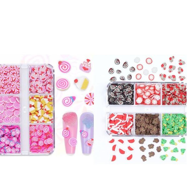 

nail art decorations 2pcs cute 6 grid boxed decoration candy color soft pottery diy winter manicure tools festive ornaments, Silver;gold
